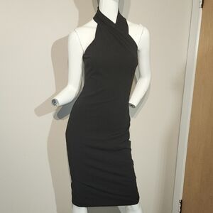 Rachel Black Sleeveless Halter Midi Dress